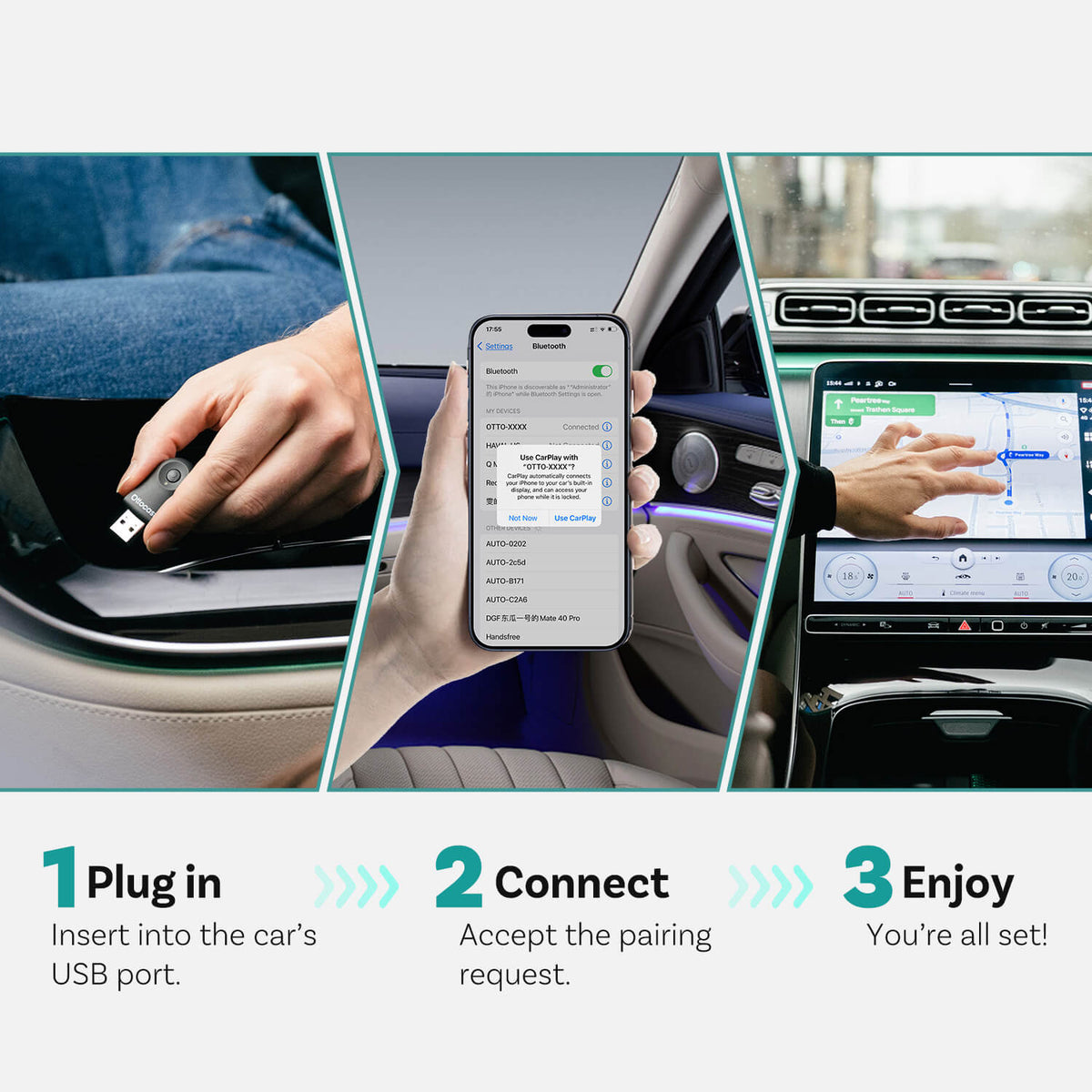 Mini trådløs CarPlay/Android Auto adapter