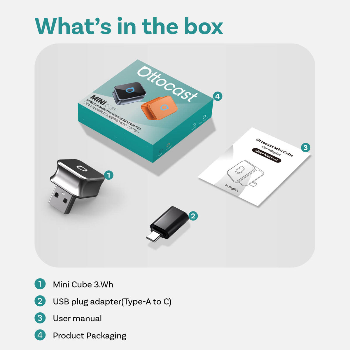 Adaptador inalámbrico Ottocast Mini Cube 3.0 CarPlay/Android Auto