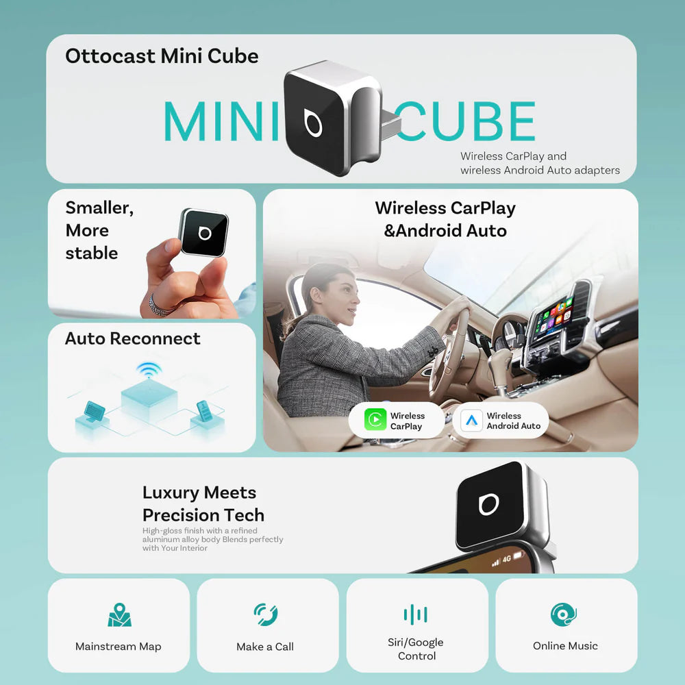 OTTOCAST Mini Bezprzewodowy adapter CarPlay/Android Auto