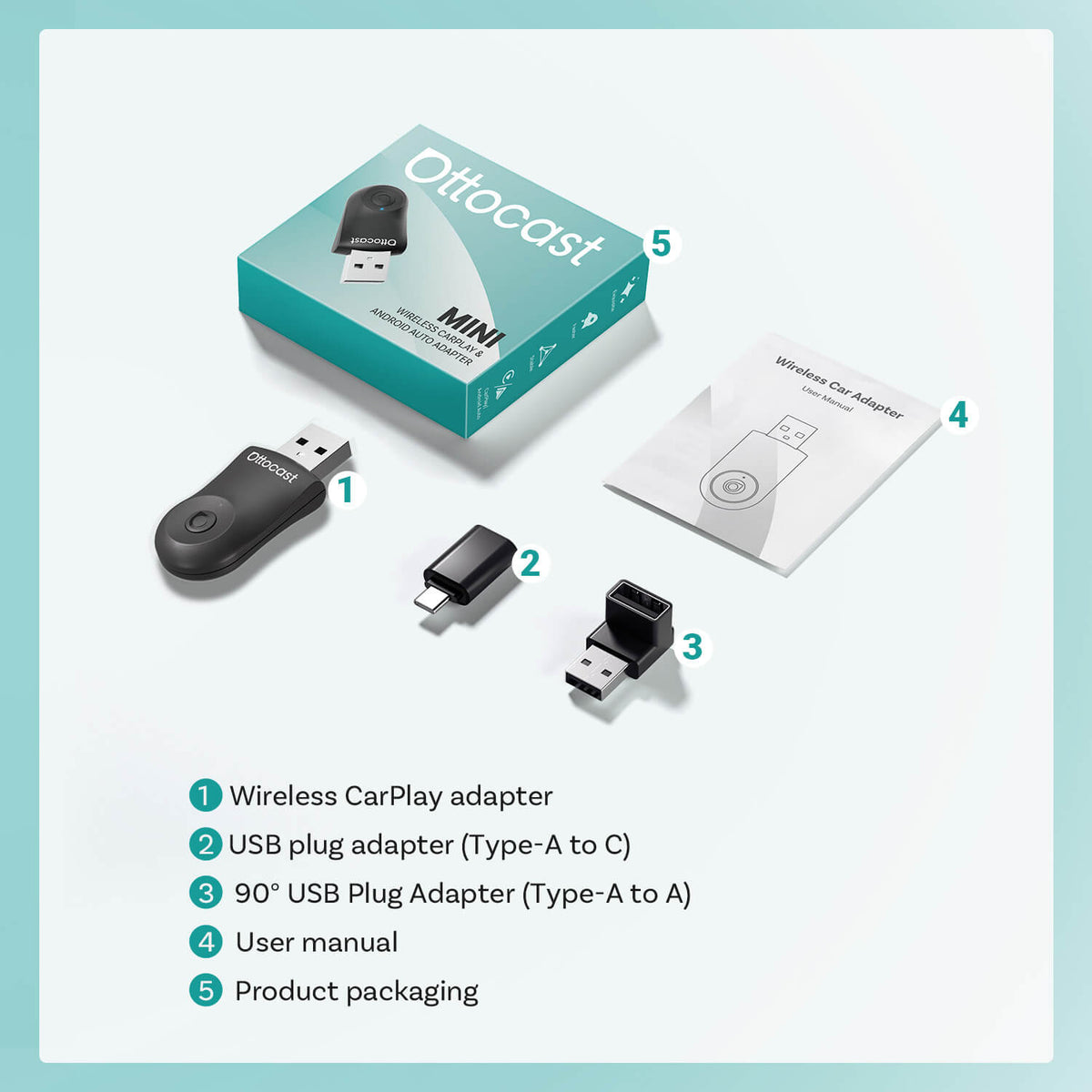 Mini trådløs CarPlay/Android Auto adapter