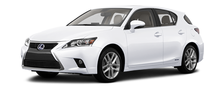 White Lexus CT hatchback car front side view, compatible with Ottocast wireless CarPlay and Android Auto adapter
