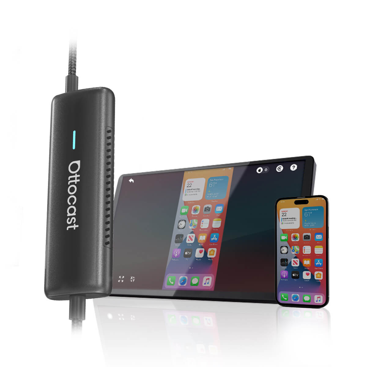 (EKSKLUZYWNA CENA - KOD: L10) Bezprzewodowy adapter CarPlay z dotykowym lustrem