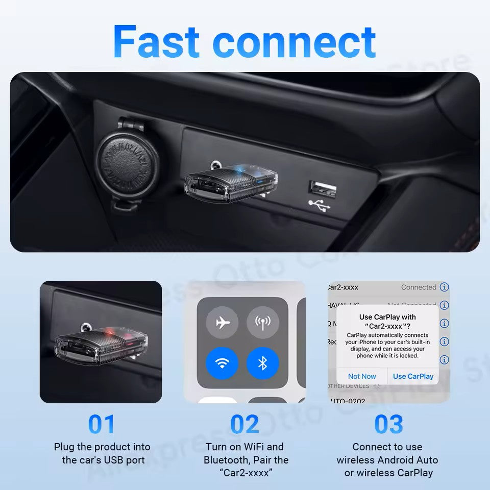 2-in-1 Mini Wireless CarPlay/Android Auto Adapter